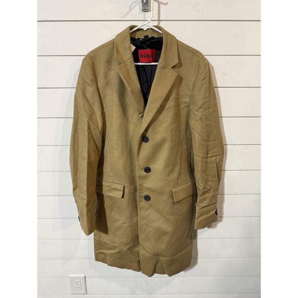 Hugo Men's medium beige Migor Wool & Cashmere Slim Fit Top Coat 40R